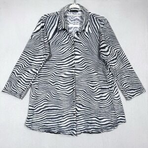 David Cline Top Womens XL Zebra Animal Print Snap Front Blouse Artsy USA Made